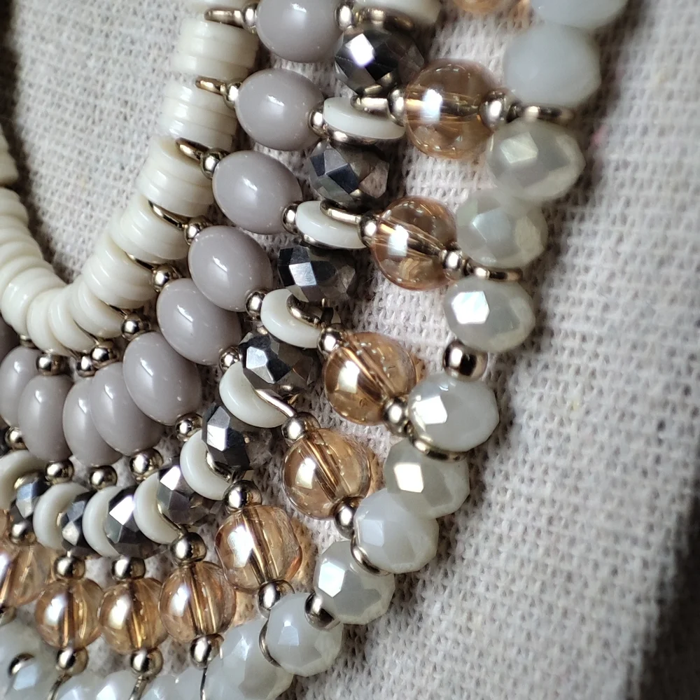 Loft Delicate Feminine Neutral Nude Lilac Lucite Glass Triple Chain Necklace